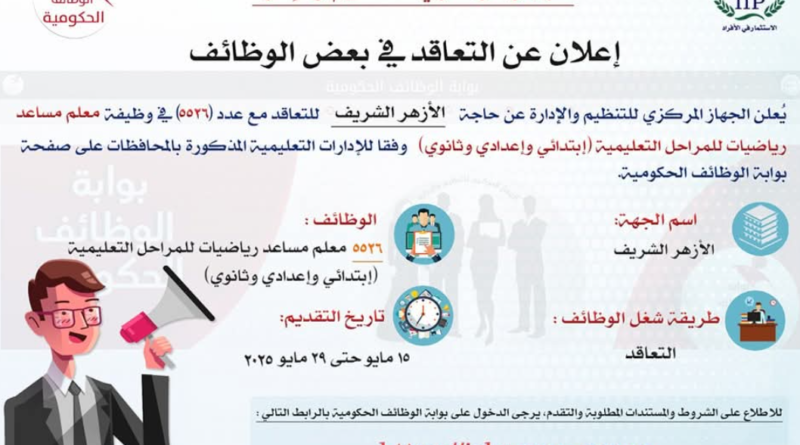 مسابقة الازهر الشريف وظيفة معلم مساعد رياضيات (الشروط - الملفات ) 2025